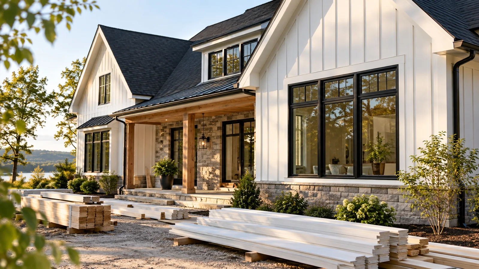 Home exterior with roofing, siding, and windows